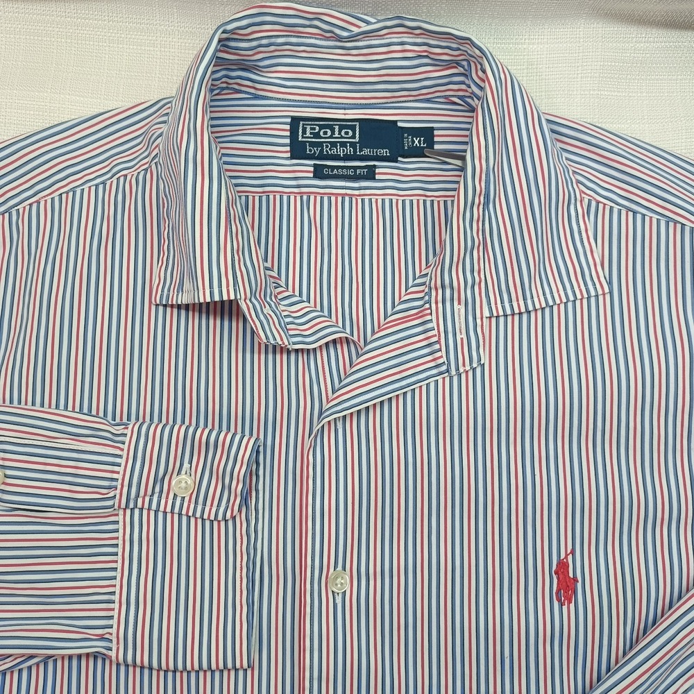 Ralph Lauren Classic Fit Men's XL Striped Embroidered Button Down Shirt Casual